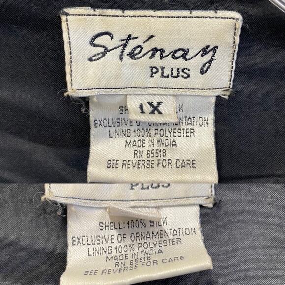 Vintage Sténay Plus black silk‎ beaded open longline Cardigan Size 1X - Picture 12 of 15